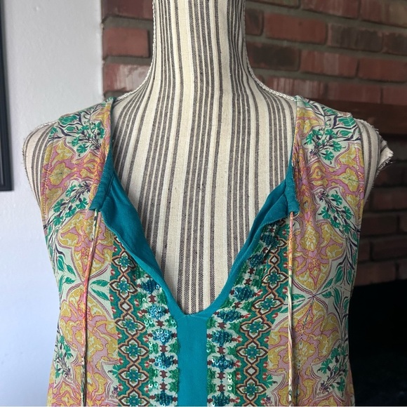 Anthropologie Hemant & Nandita Moana Silk Beaded Tiered Dress Sz S - Picture 4 of 10